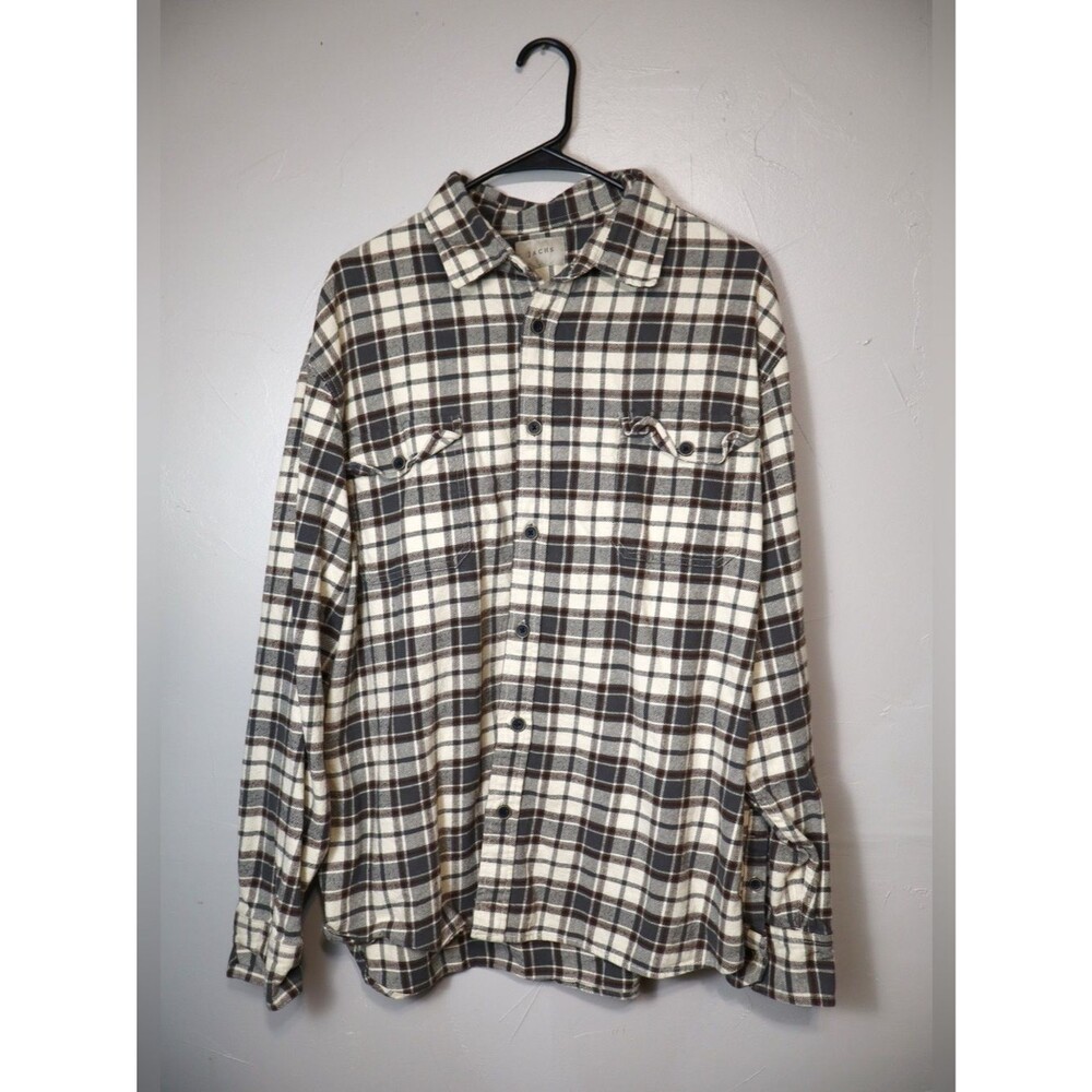 Jachs Blue + Cream Plaid Button Down Heavy Shacket Shirt 100% Cotton